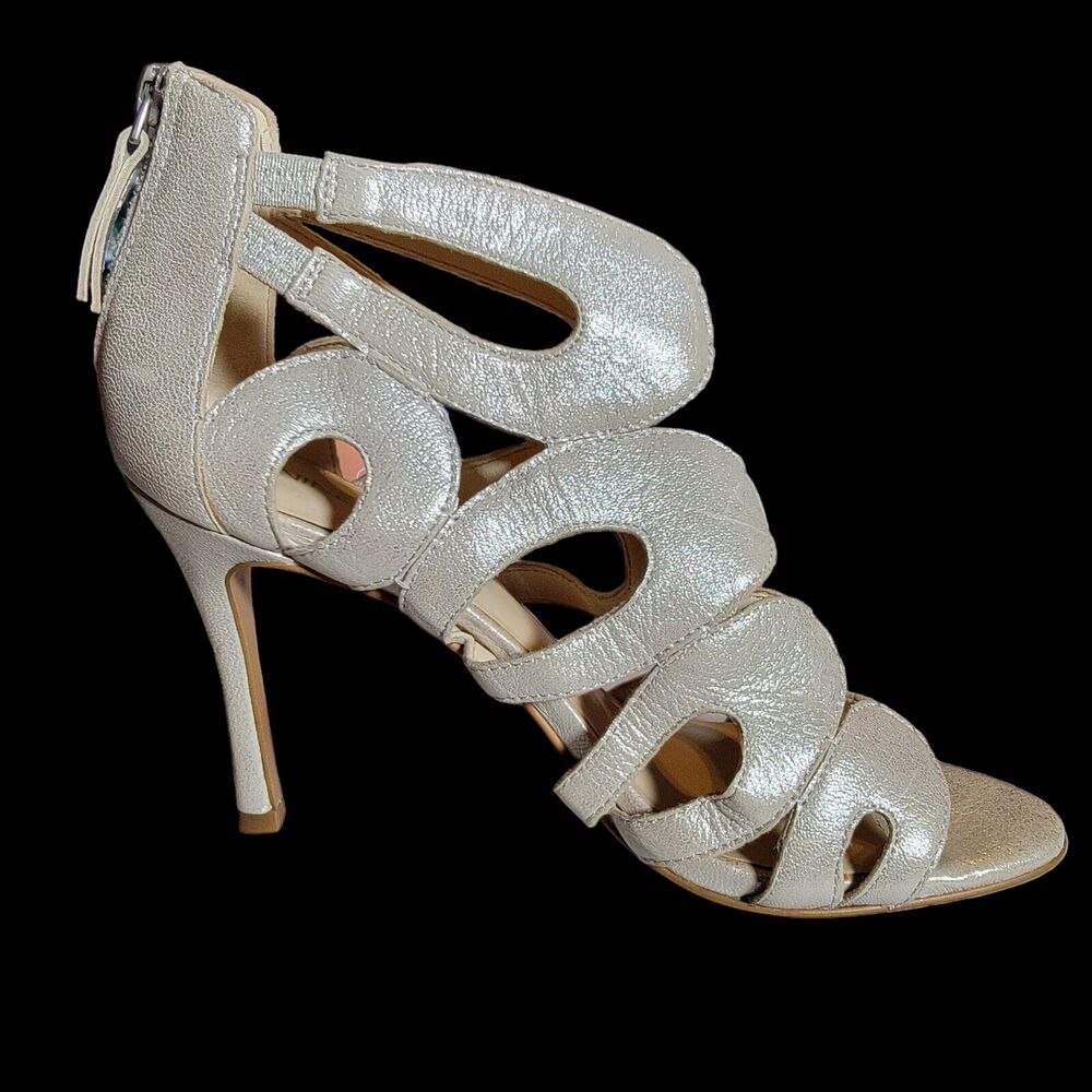 Nine West Flora Leather Cut Out Gladiator Formal High Heel Womens 8 Silver